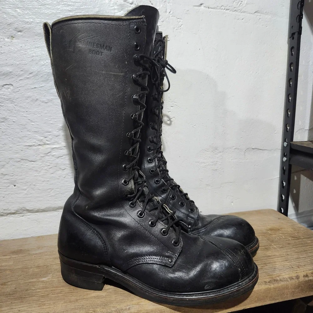 Vintage Carolina Linesman Pole Climber Work Boot Black Leather 16 Inch Men Sz 12
